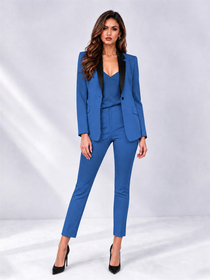 Blue 2 Pieces Slim Fit Blazer and Pants Set Women's Suits