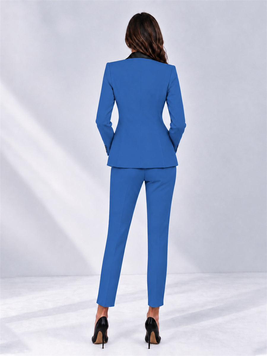 Blue 2 Pieces Slim Fit Blazer and Pants Set Women's Suits