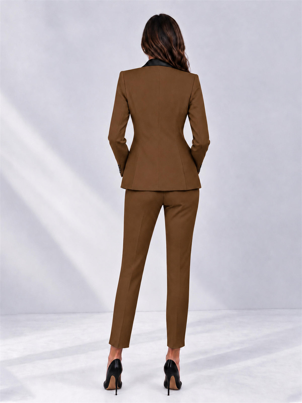 Brown 2 Pieces Slim Fit Blazer and Pants Set Women's Suits