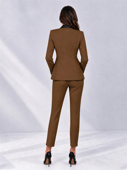 Brown 2 Pieces Slim Fit Blazer and Pants Set Women's Suits