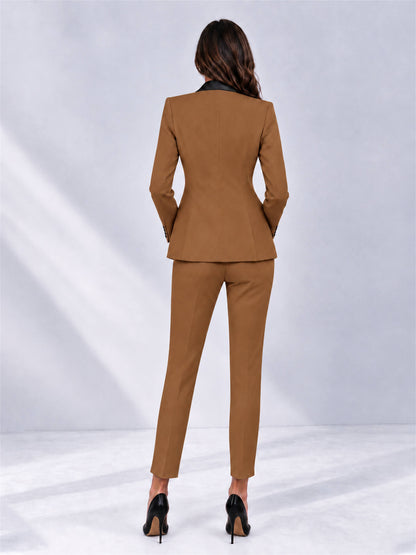 Burnt Orange 2 Pieces Slim Fit Blazer and Pants Set Women's Suits
