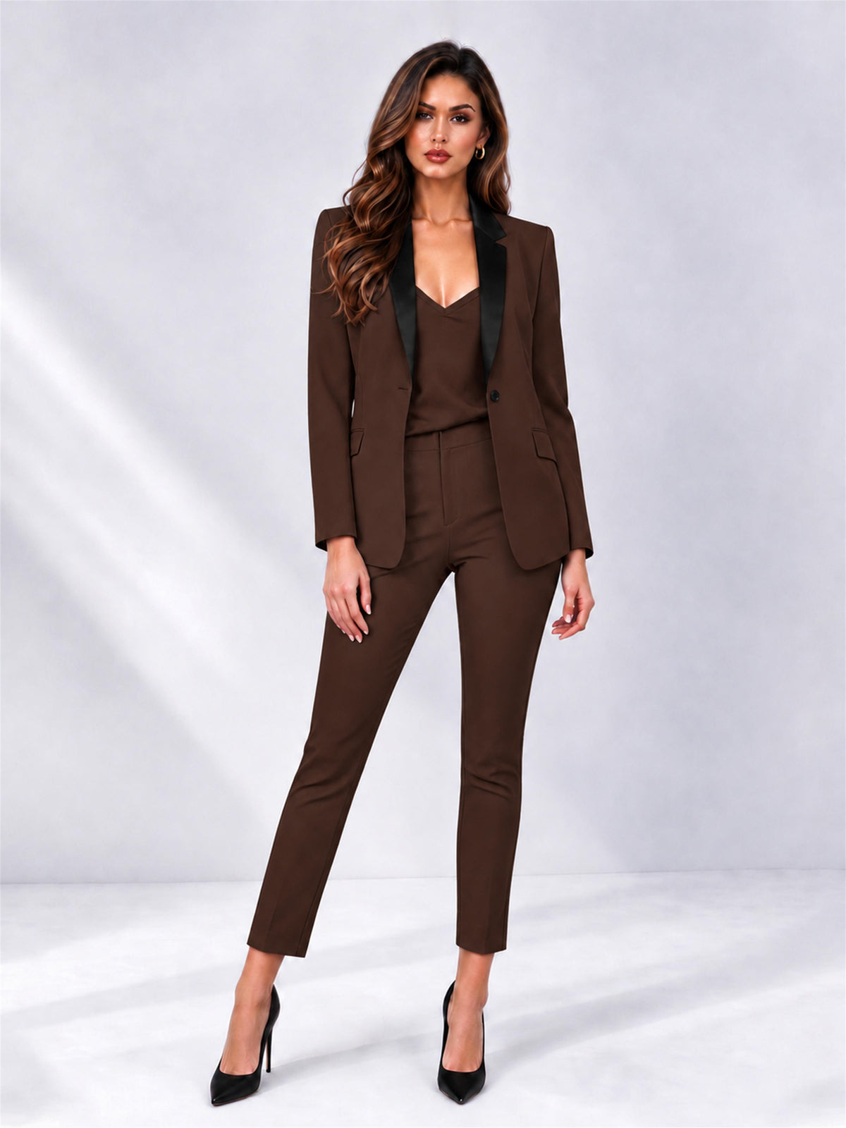 Chocolate 2 Pieces Slim Fit Blazer and Pants Set Women's Suits