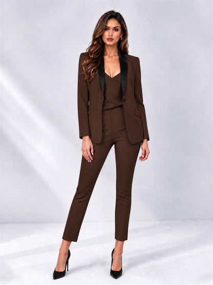 Chocolate 2 Pieces Slim Fit Blazer and Pants Set Women's Suits