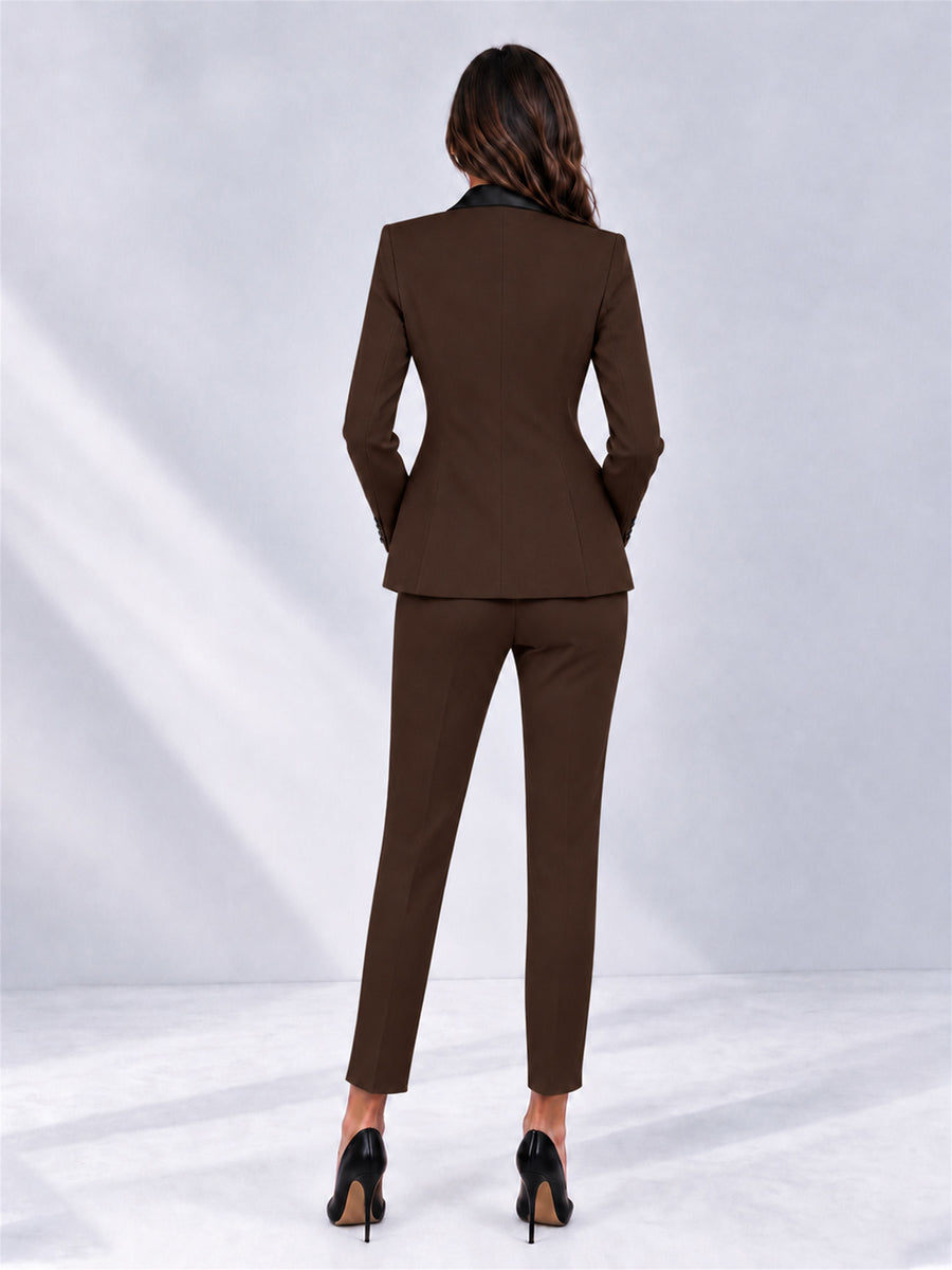 Chocolate 2 Pieces Slim Fit Blazer and Pants Set Women's Suits