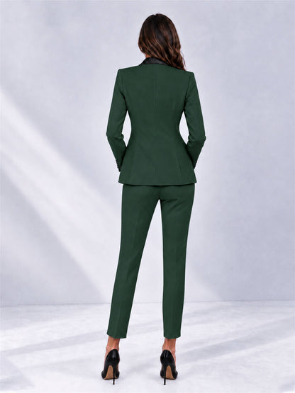 Dark Green 2 Pieces Slim Fit Blazer and Pants Set Women's Suits