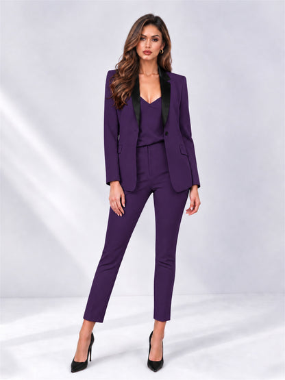 Dark Purple 2 Pieces Slim Fit Blazer and Pants Set Women's Suits