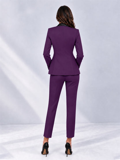 Dark Purple 2 Pieces Slim Fit Blazer and Pants Set Women's Suits