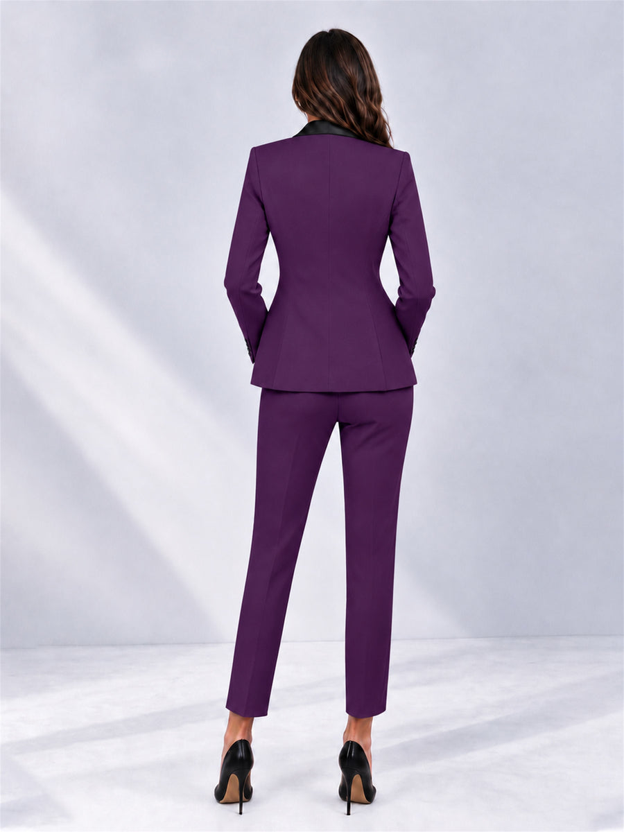 Dark Purple 2 Pieces Slim Fit Blazer and Pants Set Women's Suits