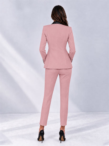 Dusty Rose 2 Pieces Slim Fit Blazer and Pants Set Women's Suits