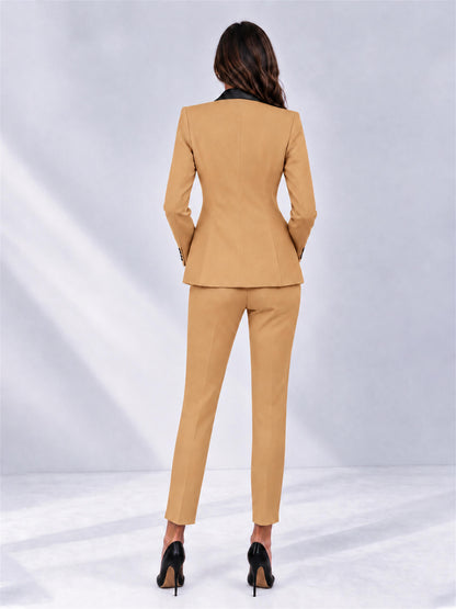 Gold 2 Pieces Slim Fit Blazer and Pants Set Women's Suits
