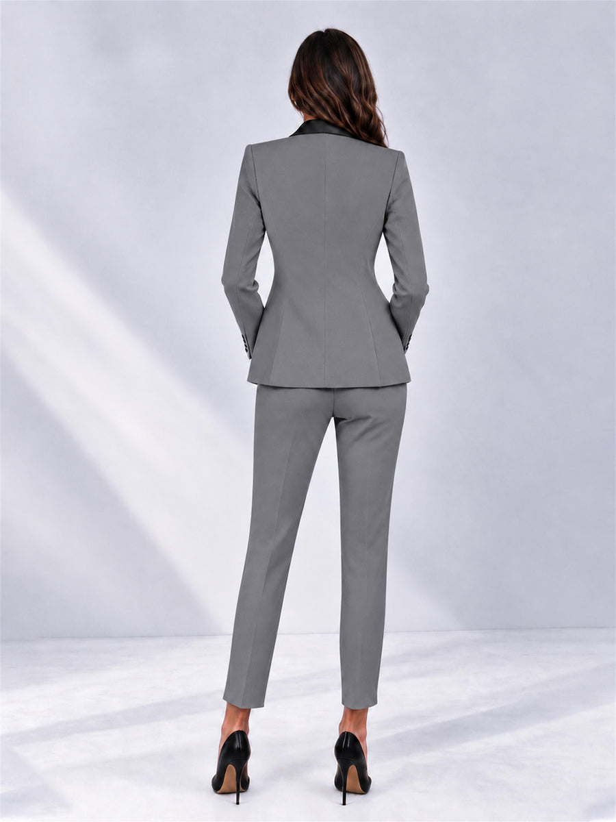 Gray 2 Pieces Slim Fit Blazer and Pants Set Women's Suits