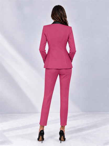 Hot Pink 2 Pieces Slim Fit Blazer and Pants Set Women's Suits