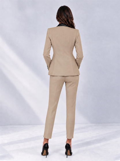 Khaki 2 Pieces Slim Fit Blazer and Pants Set Women's Suits