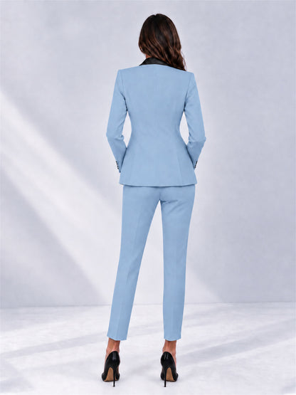 Light Blue 2 Pieces Slim Fit Blazer and Pants Set Women's Suits