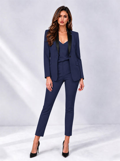 Navy Blue 2 Pieces Slim Fit Blazer and Pants Set Women's Suits