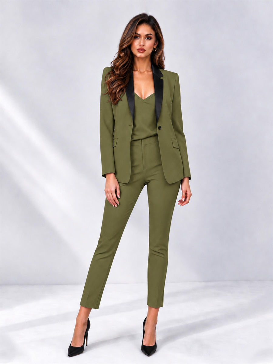 Olive Green 2 Pieces Slim Fit Blazer and Pants Set Women's Suits