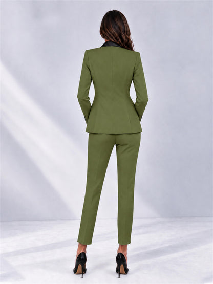 Olive Green 2 Pieces Slim Fit Blazer and Pants Set Women's Suits