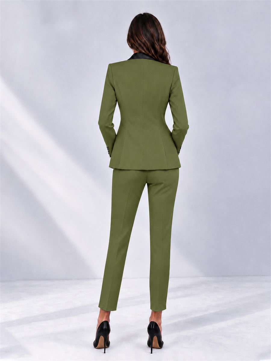 Olive Green 2 Pieces Slim Fit Blazer and Pants Set Women's Suits