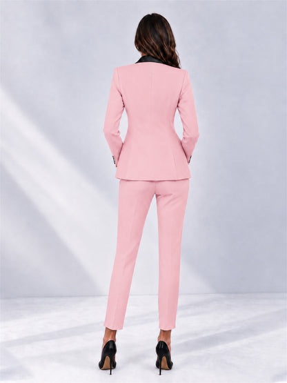 Pink 2 Pieces Slim Fit Blazer and Pants Set Women's Suits