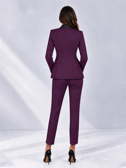 Plum 2 Pieces Slim Fit Blazer and Pants Set Women's Suits