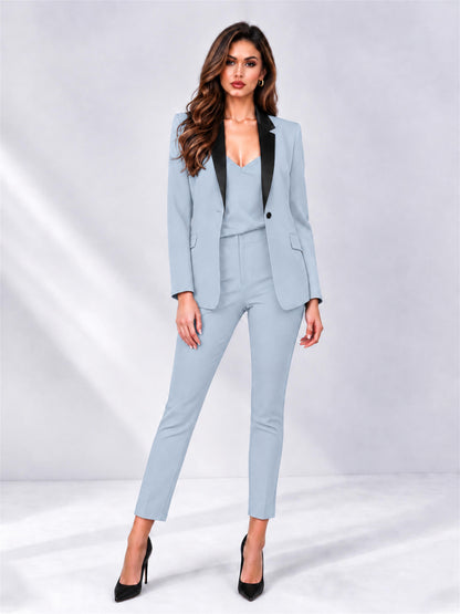 Powder Blue 2 Pieces Slim Fit Blazer and Pants Set Women's Suits