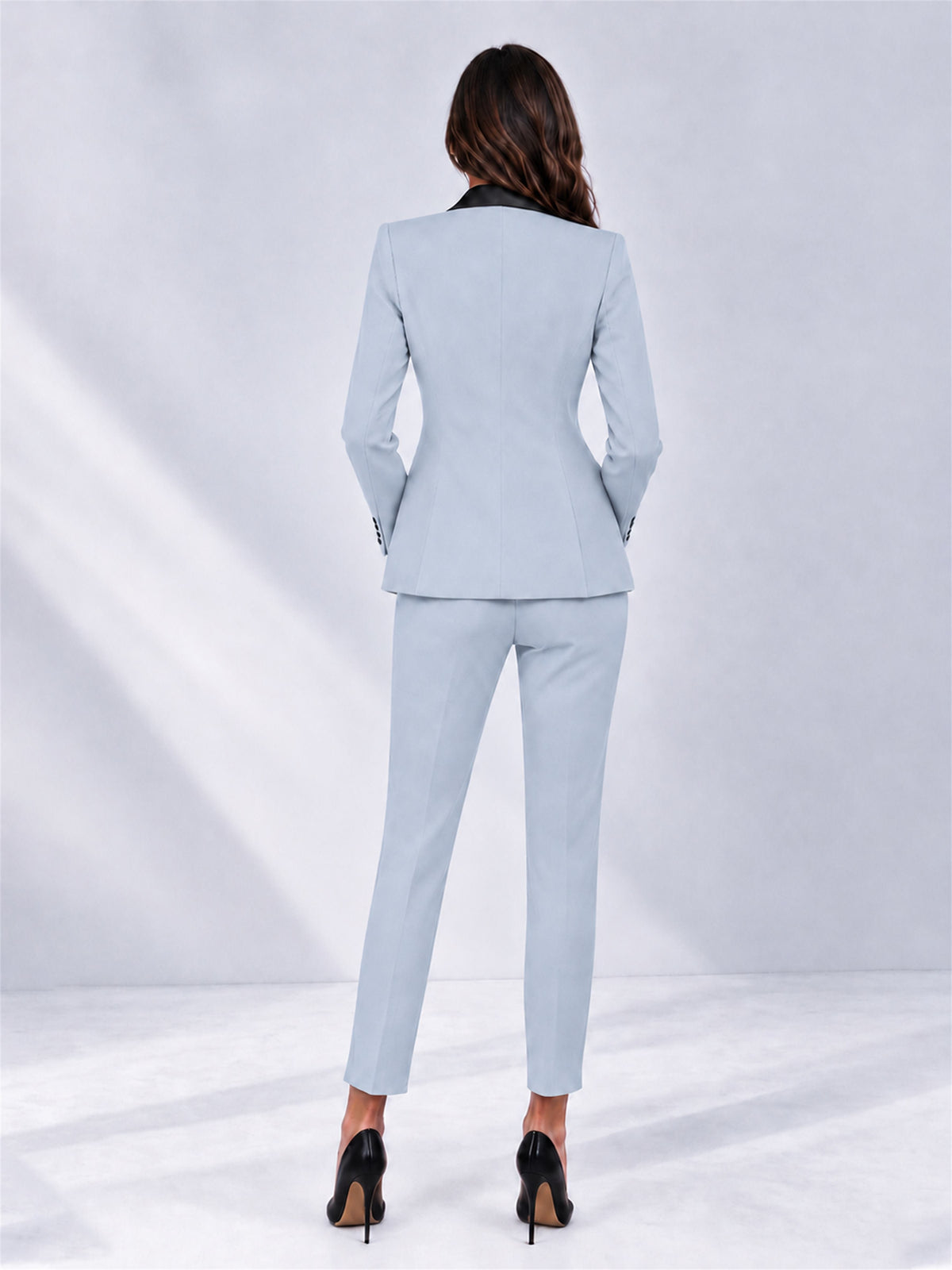 Powder Blue 2 Pieces Slim Fit Blazer and Pants Set Women's Suits
