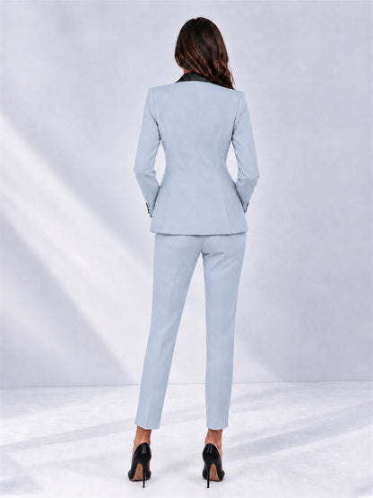 Powder Blue 2 Pieces Slim Fit Blazer and Pants Set Women's Suits