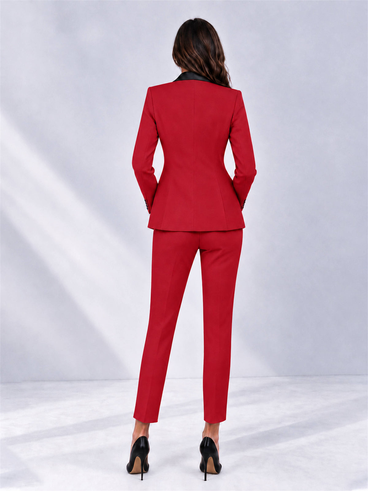 Red 2 Pieces Slim Fit Blazer and Pants Set Women's Suits