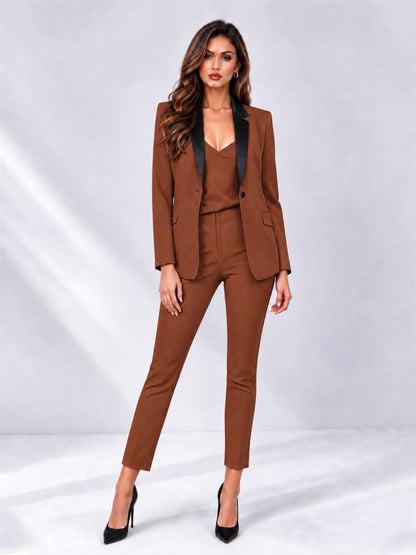 Rust 2 Pieces Slim Fit Blazer and Pants Set Women's Suits