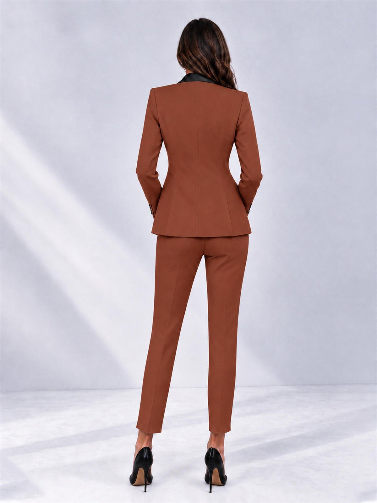 Rust 2 Pieces Slim Fit Blazer and Pants Set Women's Suits
