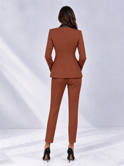 Rust 2 Pieces Slim Fit Blazer and Pants Set Women's Suits
