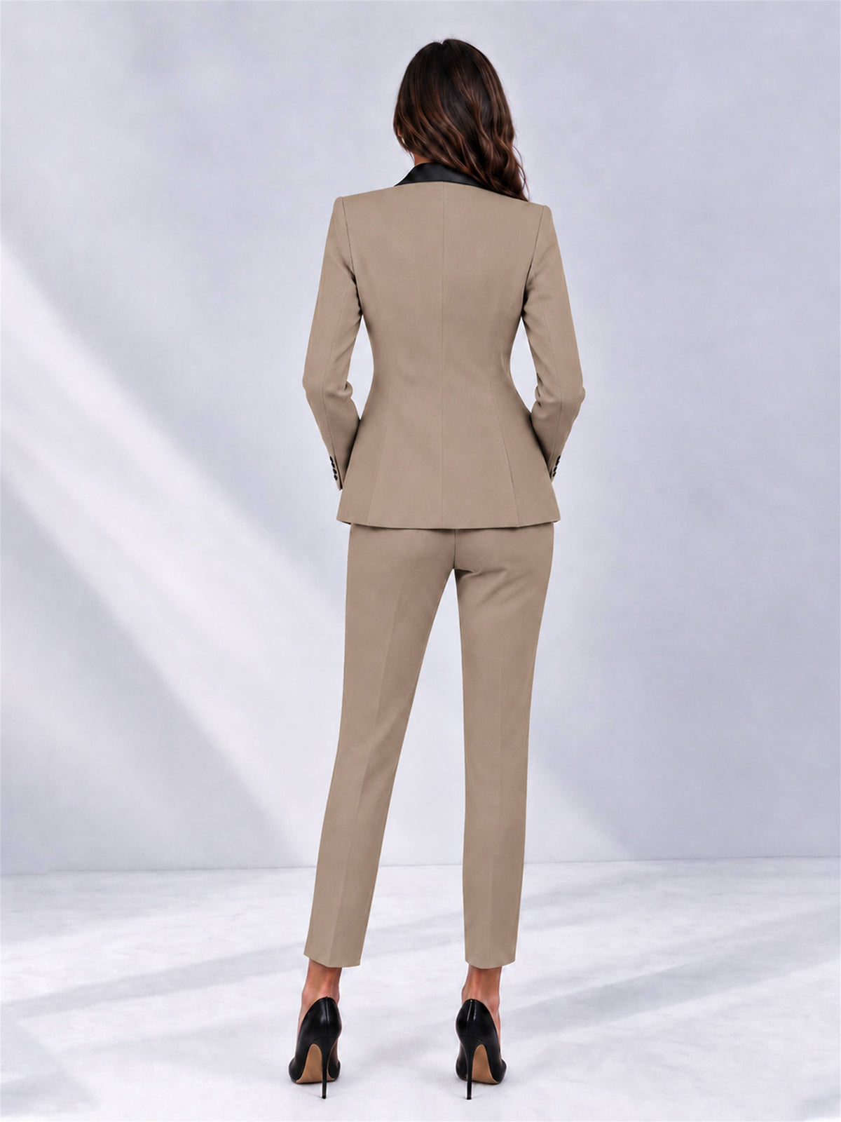 Taupe 2 Pieces Slim Fit Blazer and Pants Set Women's Suits