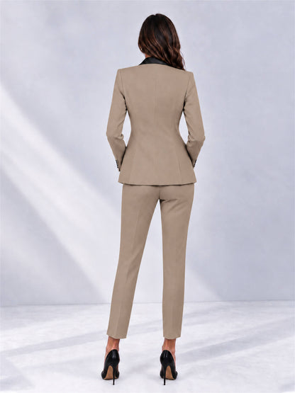 Taupe 2 Pieces Slim Fit Blazer and Pants Set Women's Suits