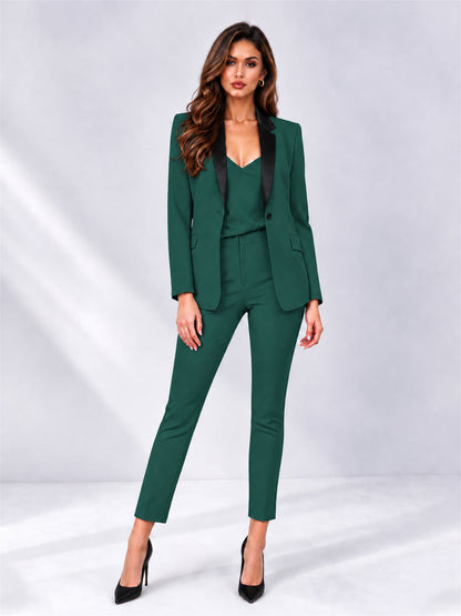 Teal 2 Pieces Slim Fit Blazer and Pants Set Women's Suits