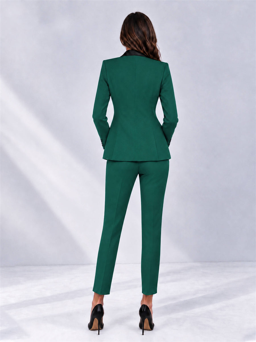 Teal 2 Pieces Slim Fit Blazer and Pants Set Women's Suits