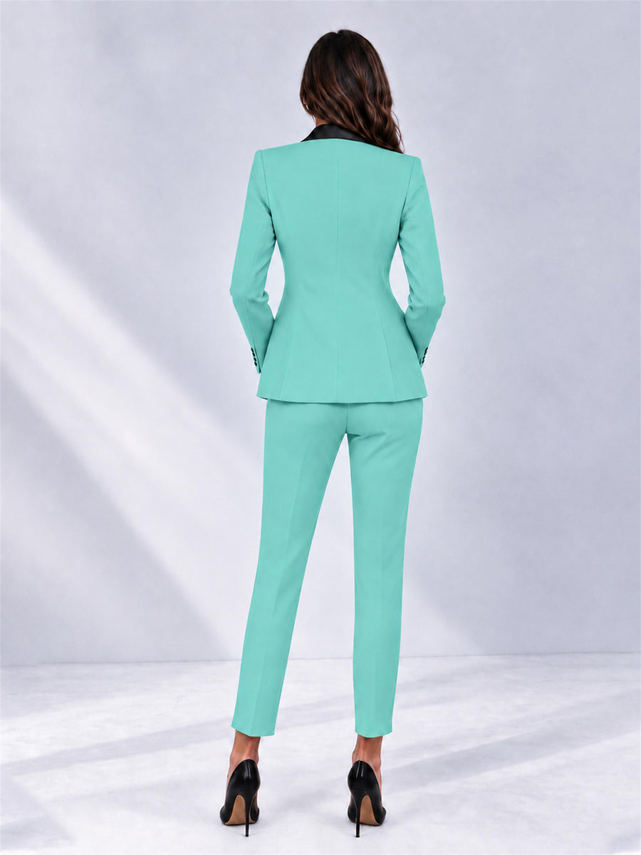 Turquoise 2 Pieces Slim Fit Blazer and Pants Set Women's Suits
