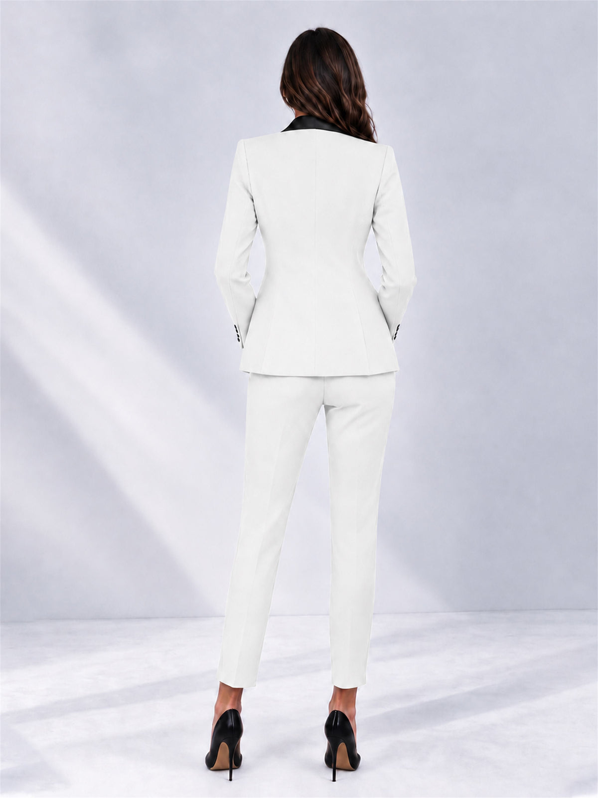 White 2 Pieces Slim Fit Blazer and Pants Set Women's Suits