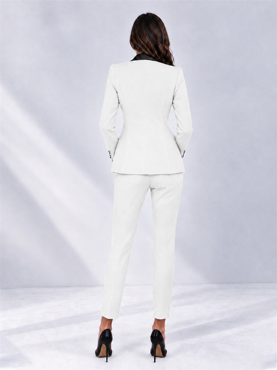 White 2 Pieces Slim Fit Blazer and Pants Set Women's Suits