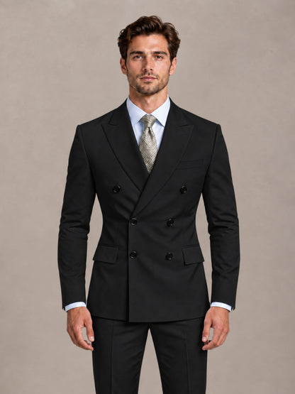 Black 2 Pieces Slim Fit Double Breasted Men Suits for Wedding Groom