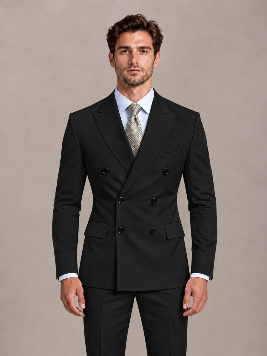 Black 2 Pieces Slim Fit Double Breasted Men Suits for Wedding Groom