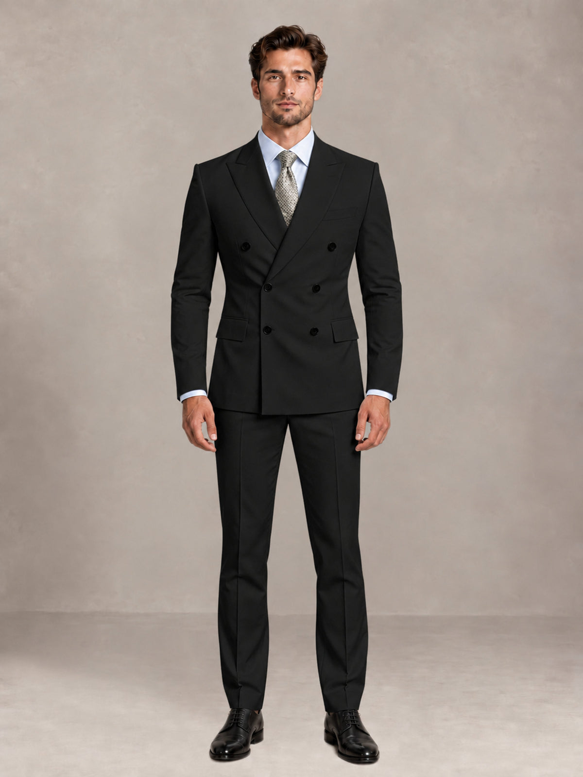 Black 2 Pieces Slim Fit Double Breasted Men Suits for Wedding Groom