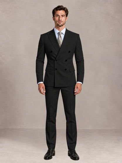 Black 2 Pieces Slim Fit Double Breasted Men Suits for Wedding Groom