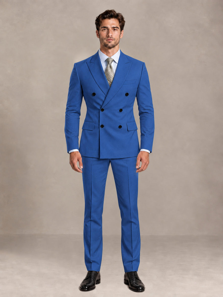 Blue 2 Pieces Slim Fit Double Breasted Men Suits for Wedding Groom