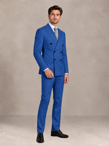 Blue 2 Pieces Slim Fit Double Breasted Men Suits for Wedding Groom
