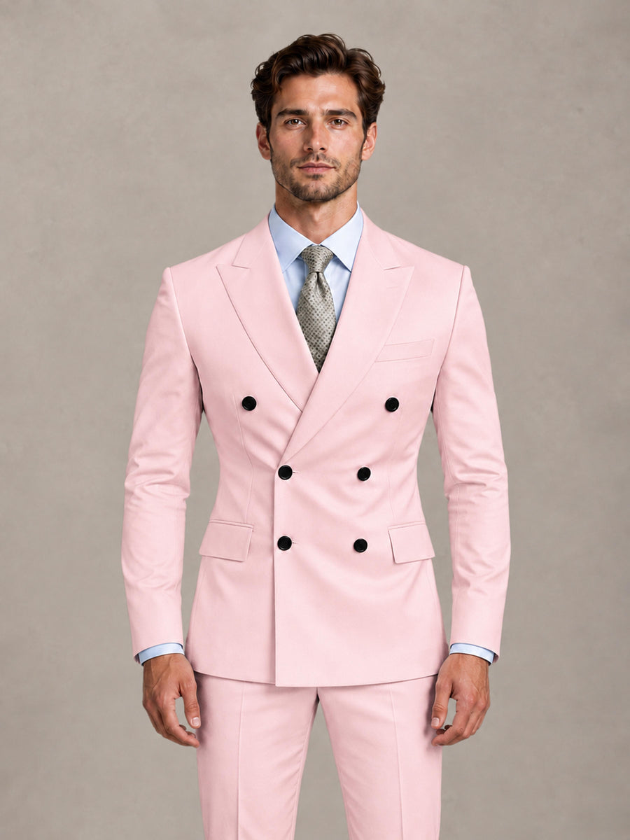 Blush Pink 2 Pieces Slim Fit Double Breasted Men Suits for Wedding Groom