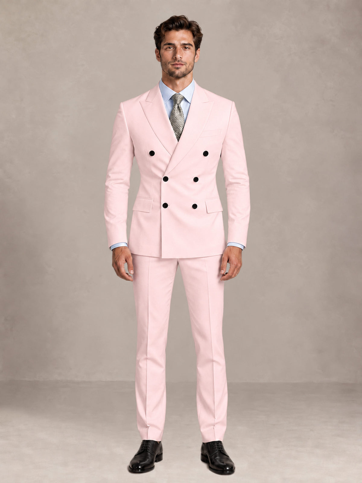 Blush Pink 2 Pieces Slim Fit Double Breasted Men Suits for Wedding Groom