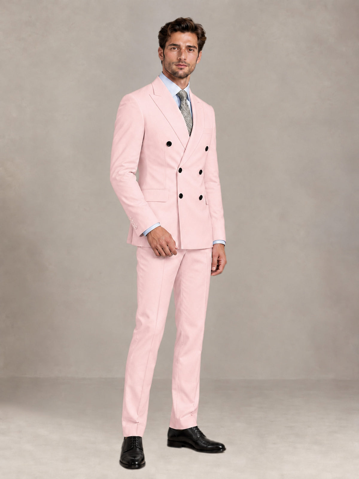 Blush Pink 2 Pieces Slim Fit Double Breasted Men Suits for Wedding Groom
