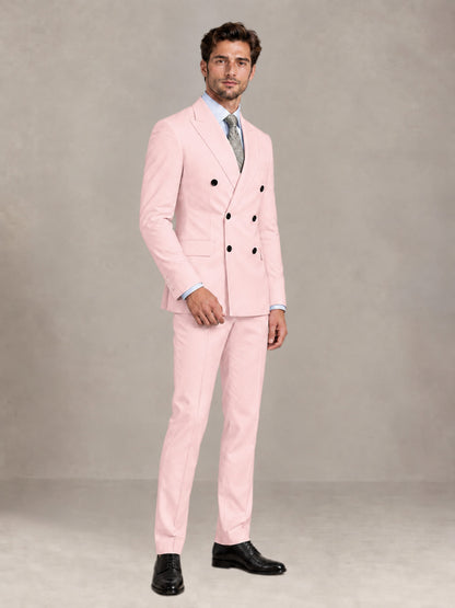 Blush Pink 2 Pieces Slim Fit Double Breasted Men Suits for Wedding Groom