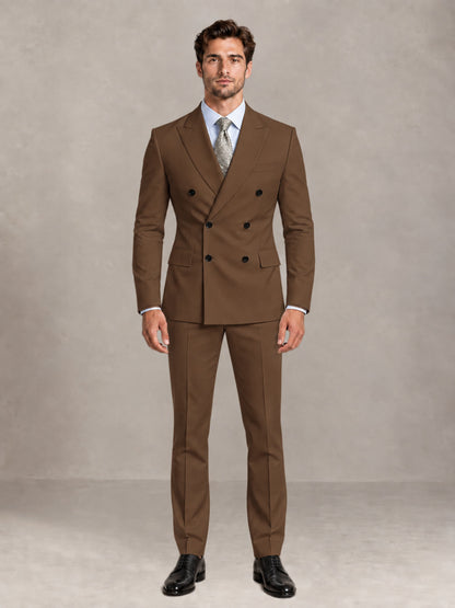 Brown 2 Pieces Slim Fit Double Breasted Men Suits for Wedding Groom