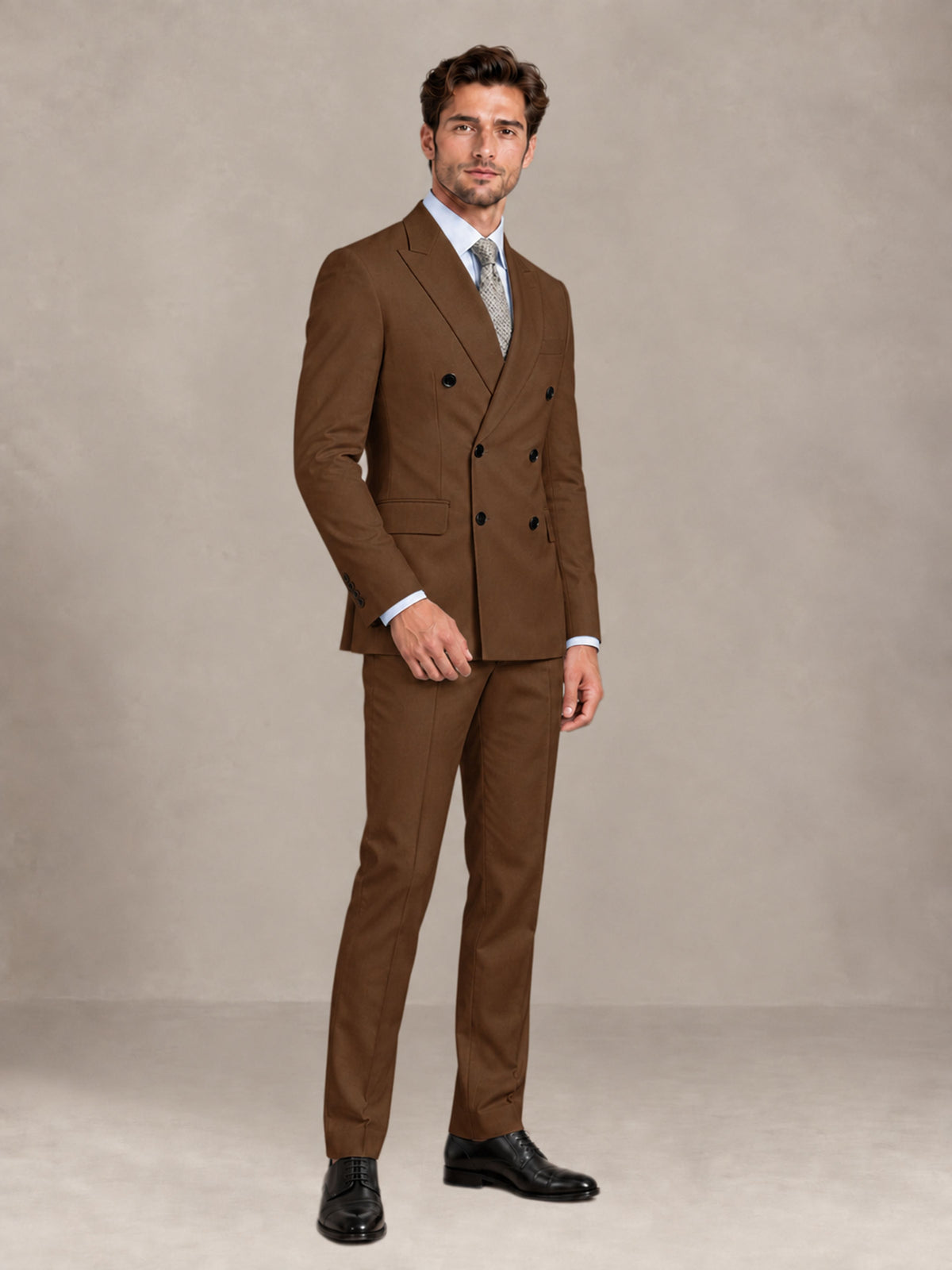 Brown 2 Pieces Slim Fit Double Breasted Men Suits for Wedding Groom